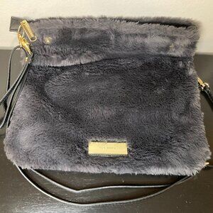 Steve Madden Charcoal Faux Fur Purse- Cross Body Tote Bag Converts to Clutch
